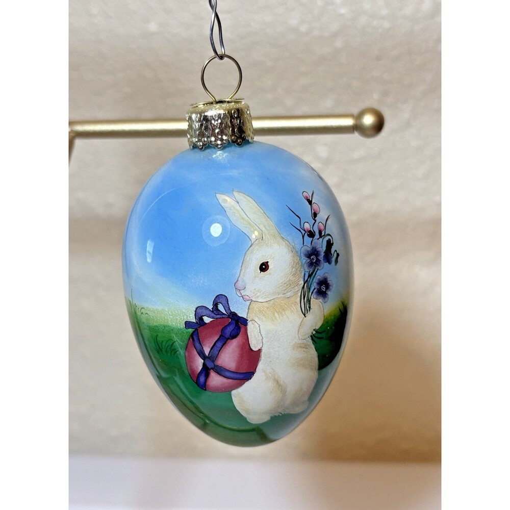 3” Old World Christmas Hand-crafted Glass Easter Rabbit Ornament W/ Box